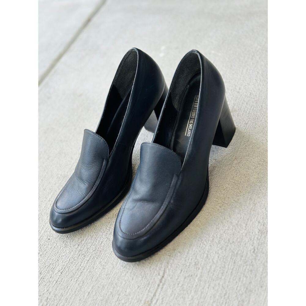 Bruno De Milano Women's Shoes Size 8M Blue Leather Upper Block Heel Loafers